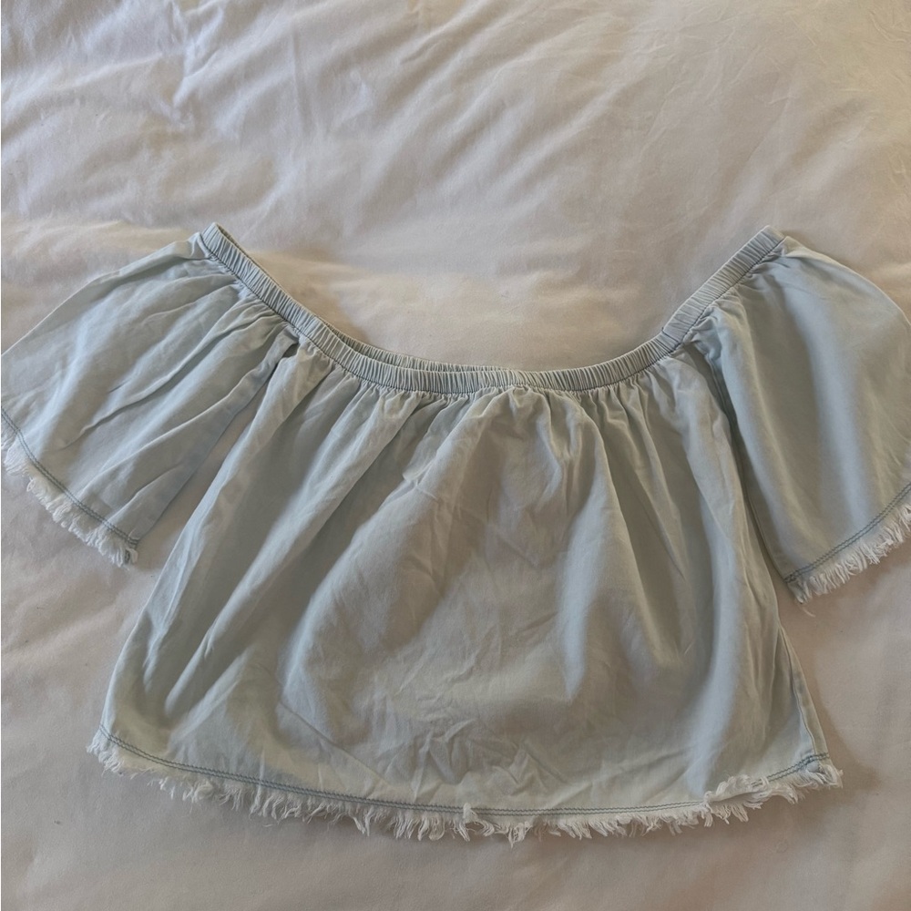 Light Blue Off-Shoulder Crop Top - Feminine Summer Style
